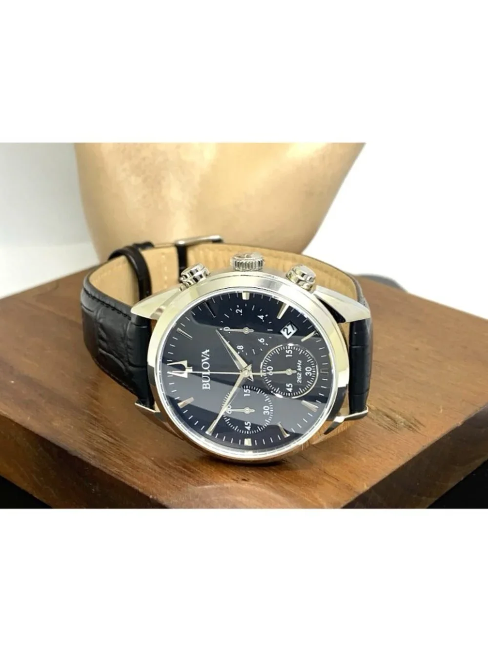 Bulova Men's Watch 96B371 Quartz Chronograph Black Dial Leather Strap 42mm